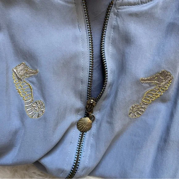 Vintage Christine Phillipe Blue Nautical Silk Bomber Jacket - Picture 7 of 7